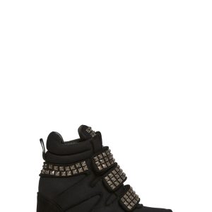 Faux Suede Studs Velcro Wedge Sneakers Ambient Darker Wavs - Black