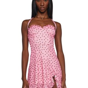 Womens Polka Dot Mini Dress - Pink