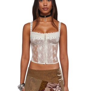 Womens Sexy Sheer Lace Corset Top - Beige