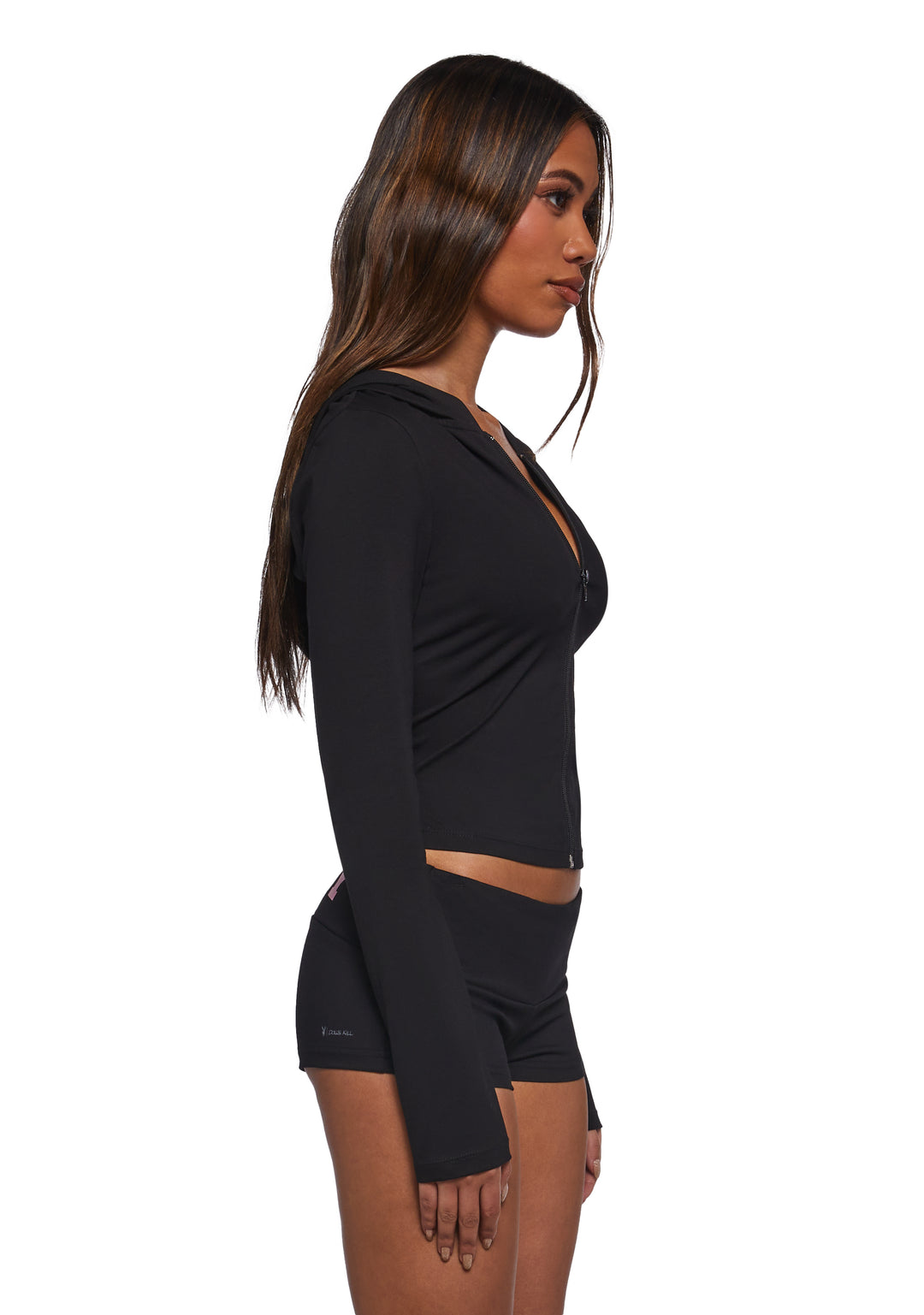Dolls Kill x Playboy Zip Up Fitted Hoodie - Black - Image 5