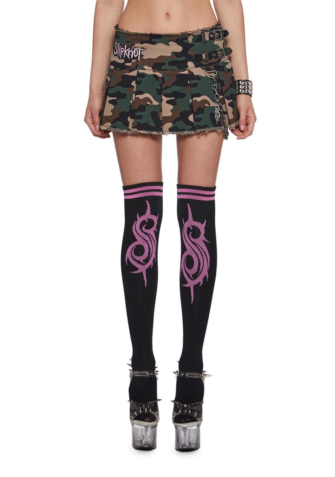Dolls Kill x Slipknot Pleated Camo Mini Skirt - Green
