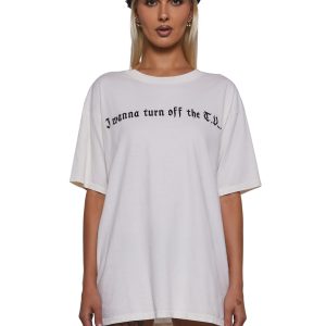 I Wanna Turn Off The TV But The Revolution Is On Oversized Graphic Tee Current Mood - Off White