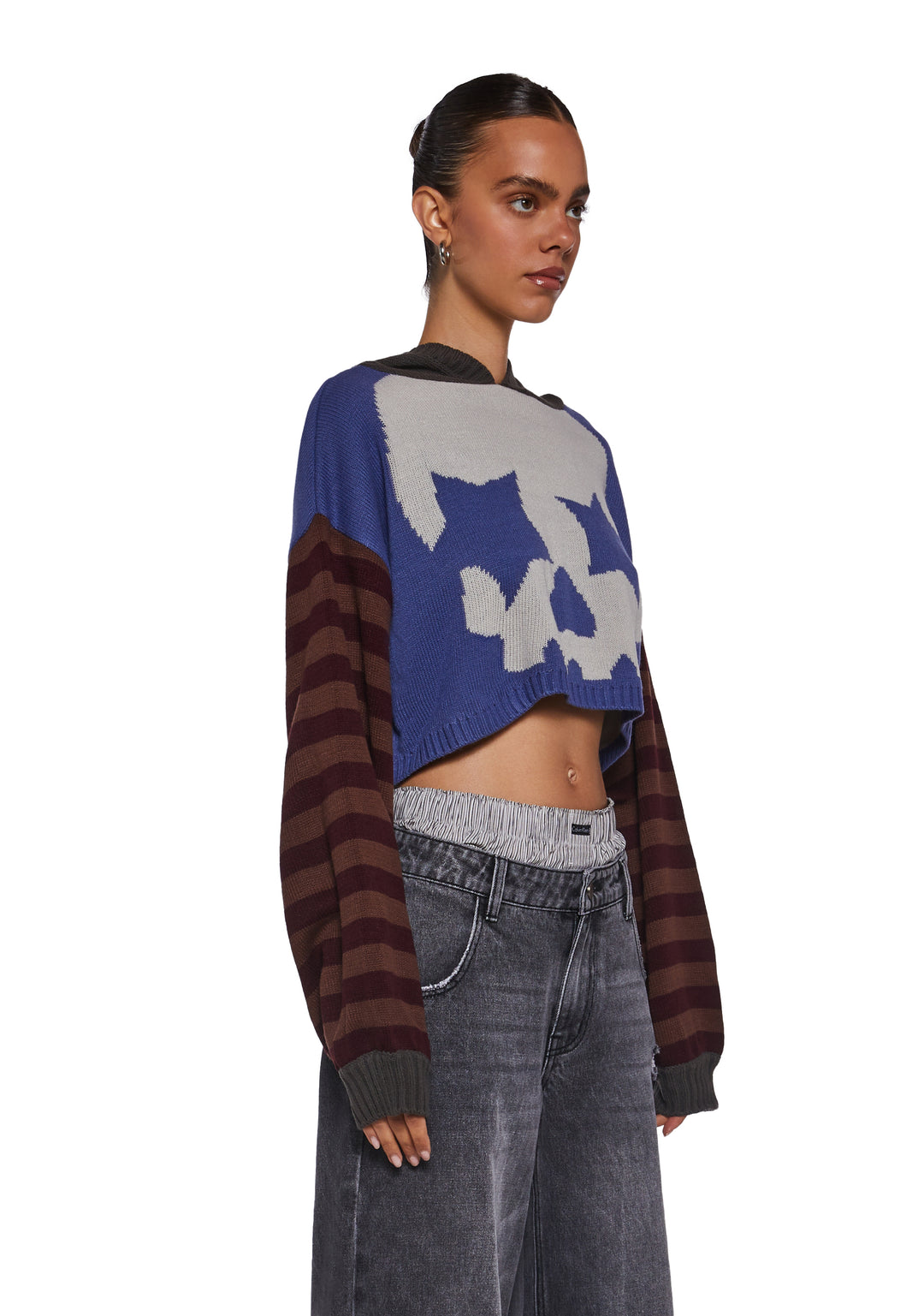 Womens Cropped Skull Graphic Hoodie Current Mood - Multi - Image 3