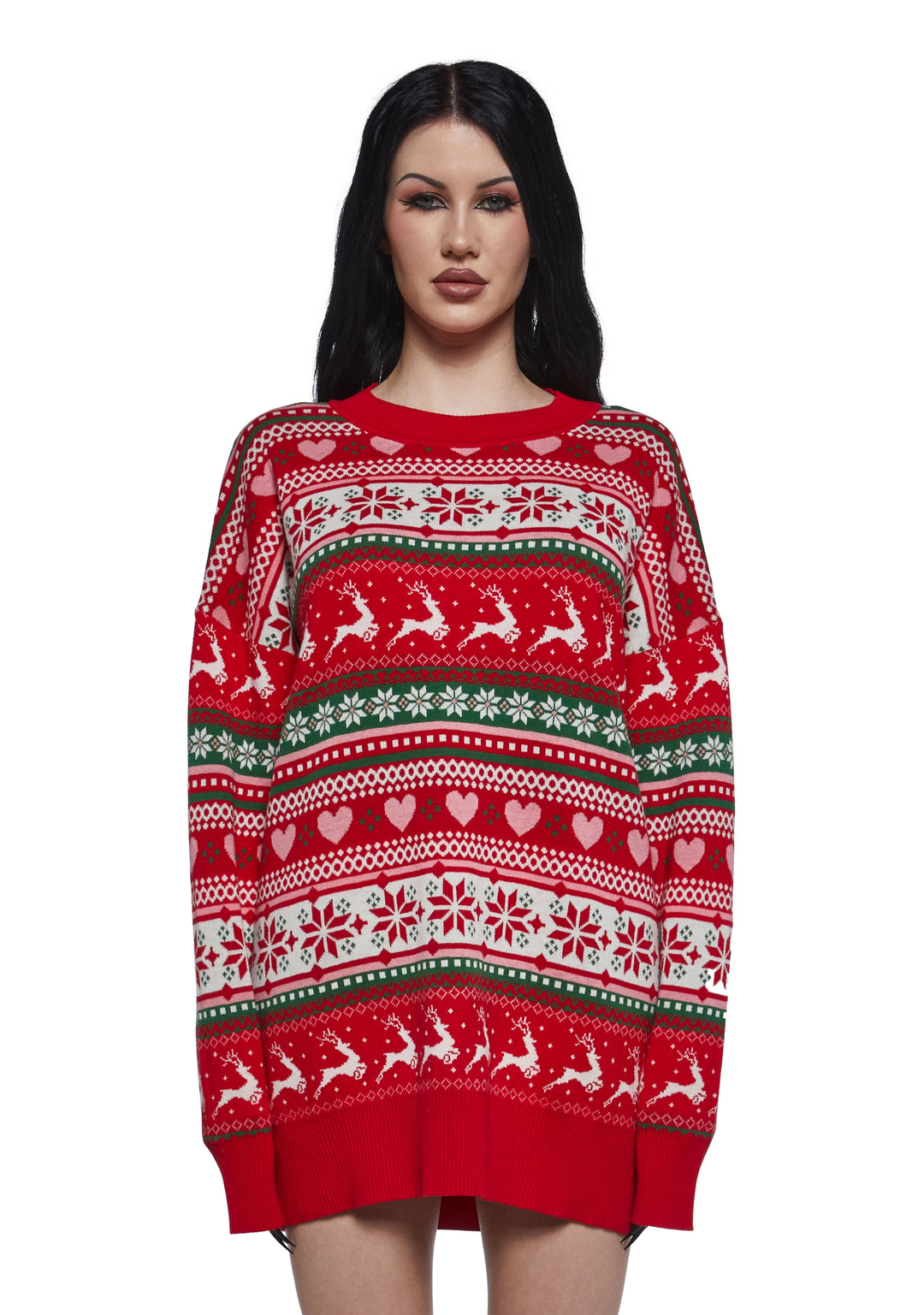 Sugar Thrillz Fair Isle Oversized Sweater- Red