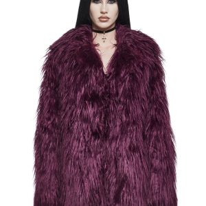 Womens Shag Faux Fur Jacket Widow - Purple