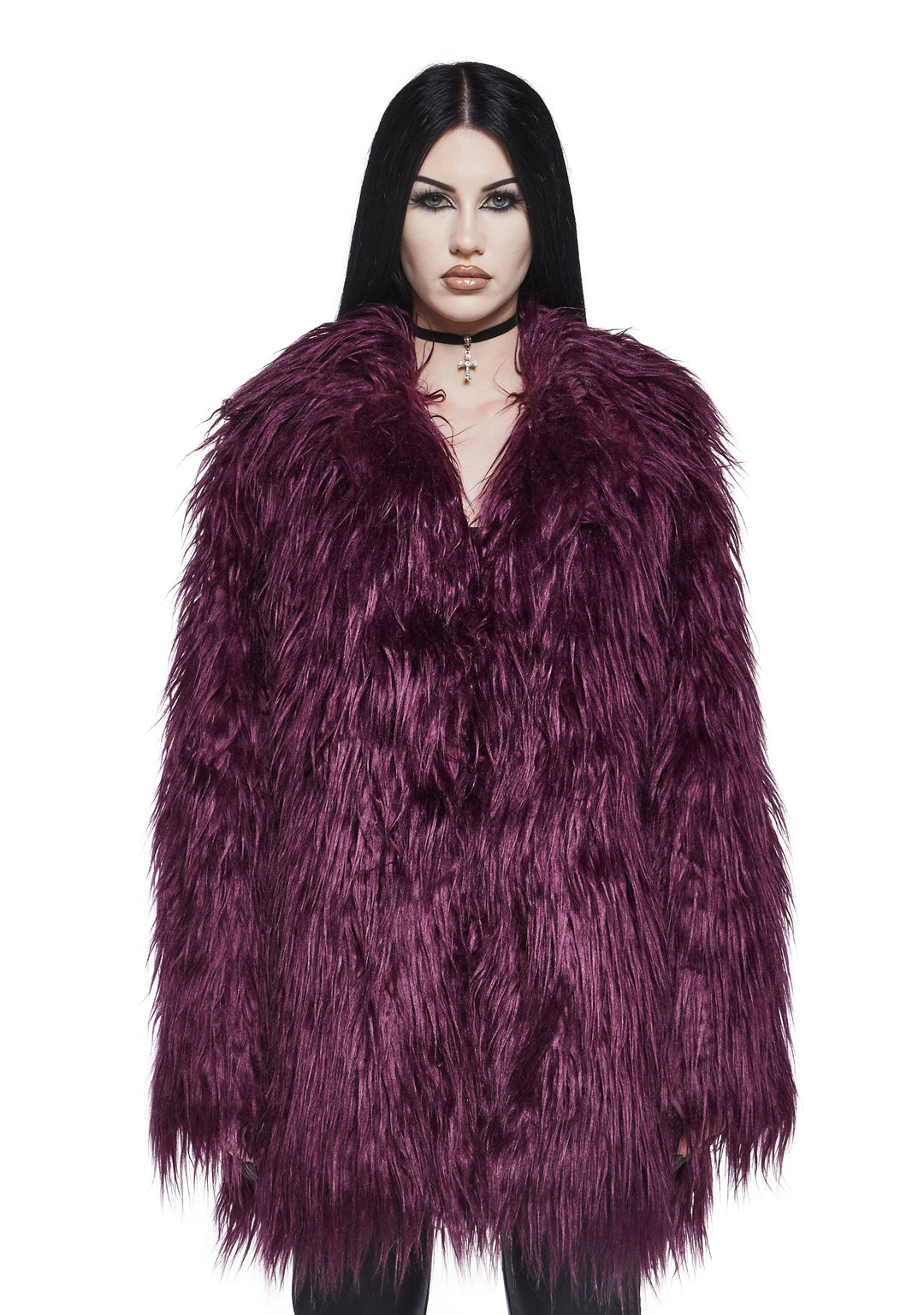 Womens Shag Faux Fur Jacket Widow - Purple