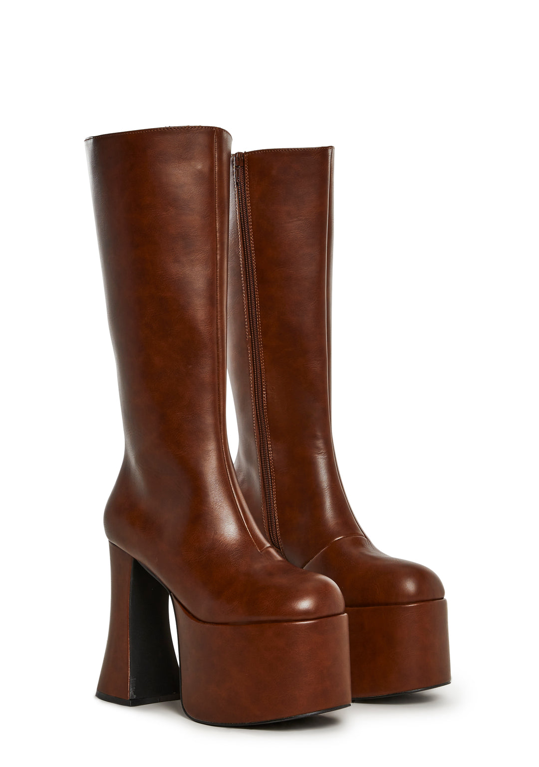 Womens Vegan Leather Platform Retro Boots Current Mood - Brown - Image 3