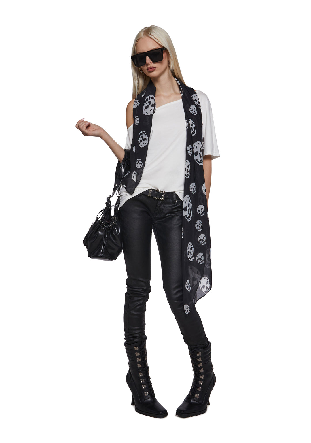 Womens Oversized Off The Shoulder Tee Generation Kiss - Off White - Image 7