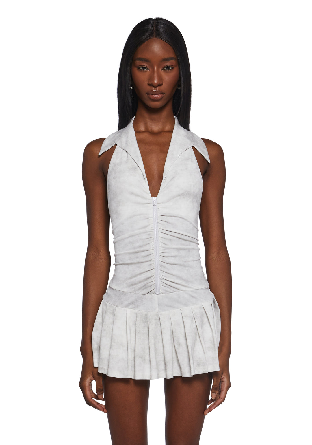 Womens Collar Halter Dress - White