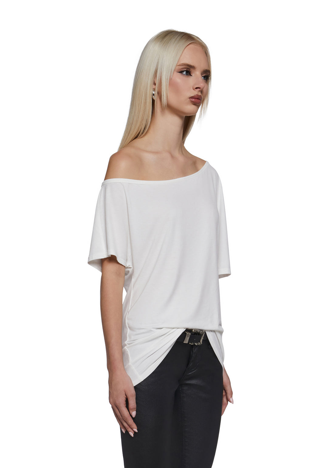 Womens Oversized Off The Shoulder Tee Generation Kiss - Off White - Image 3