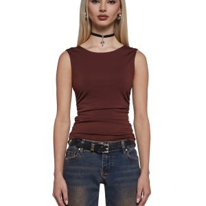 Womens Short Sleeve Top - Brown