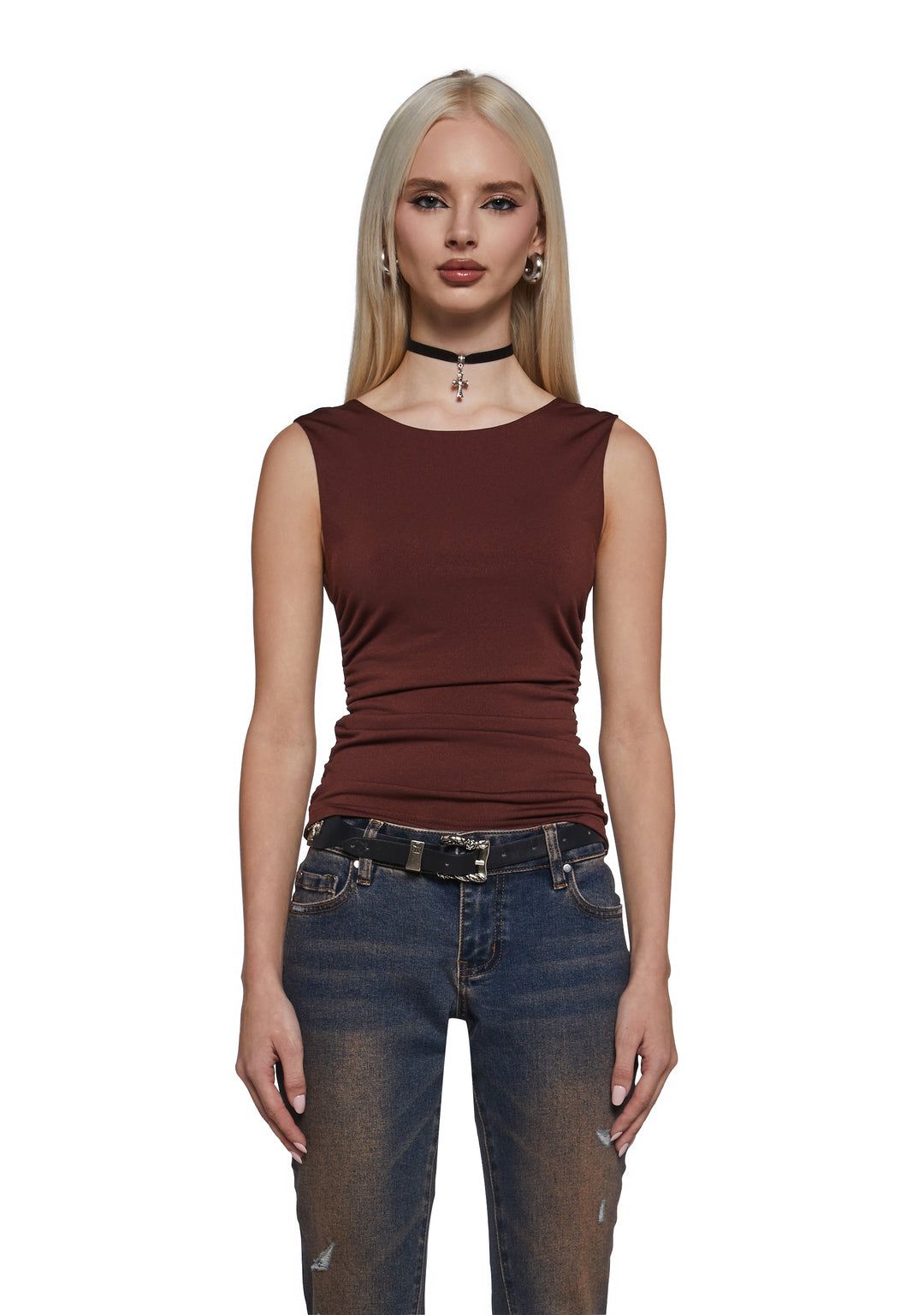 Womens Short Sleeve Top - Brown