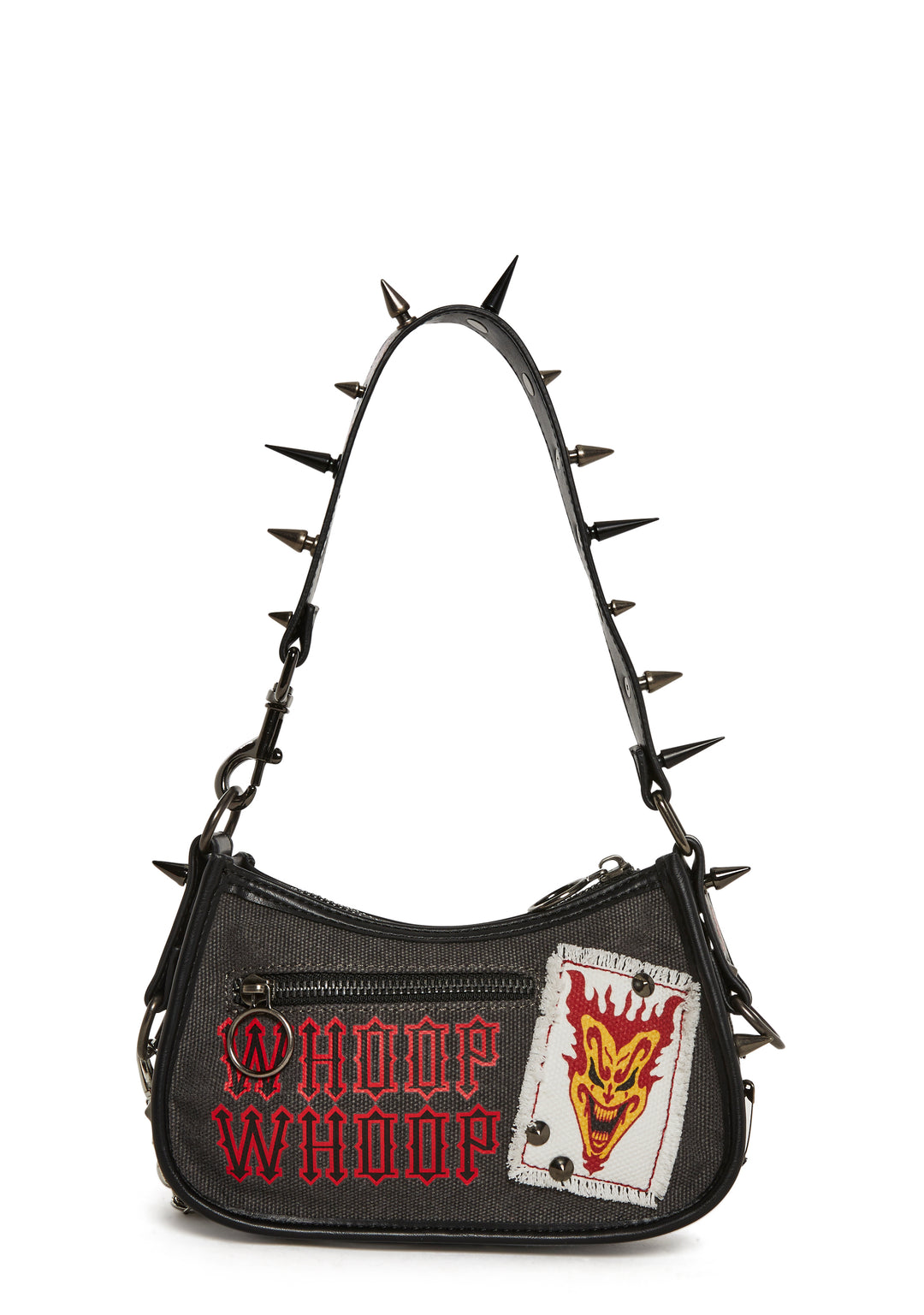 Dolls Kill x Insane Clown Posse Spiked Baguette Shoulder Bag WIth Patches - Black - Image 2