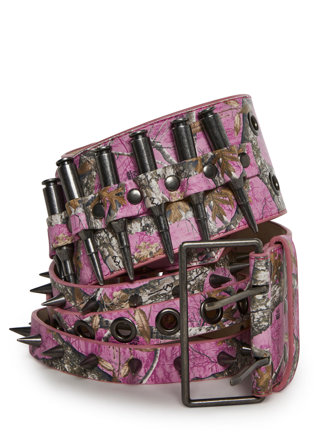 Dolls Kill x RealTree Camo Printed Bullet Buckle Belt - Pink - Image 6