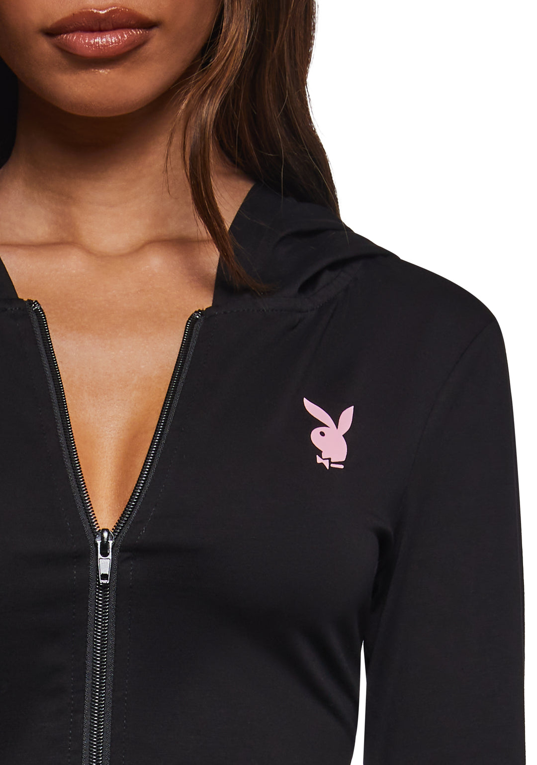 Dolls Kill x Playboy Zip Up Fitted Hoodie - Black - Image 6