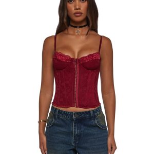 Womens Lace Corset Top Current Mood - Red