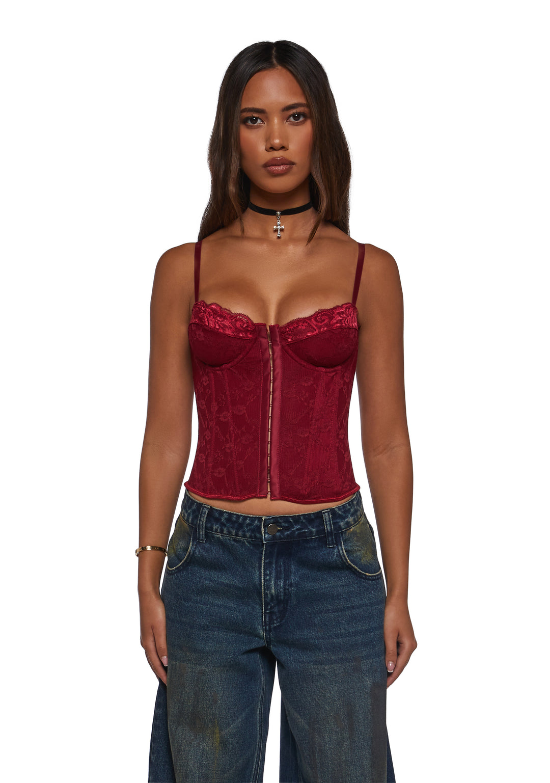 Womens Lace Corset Top Current Mood - Red