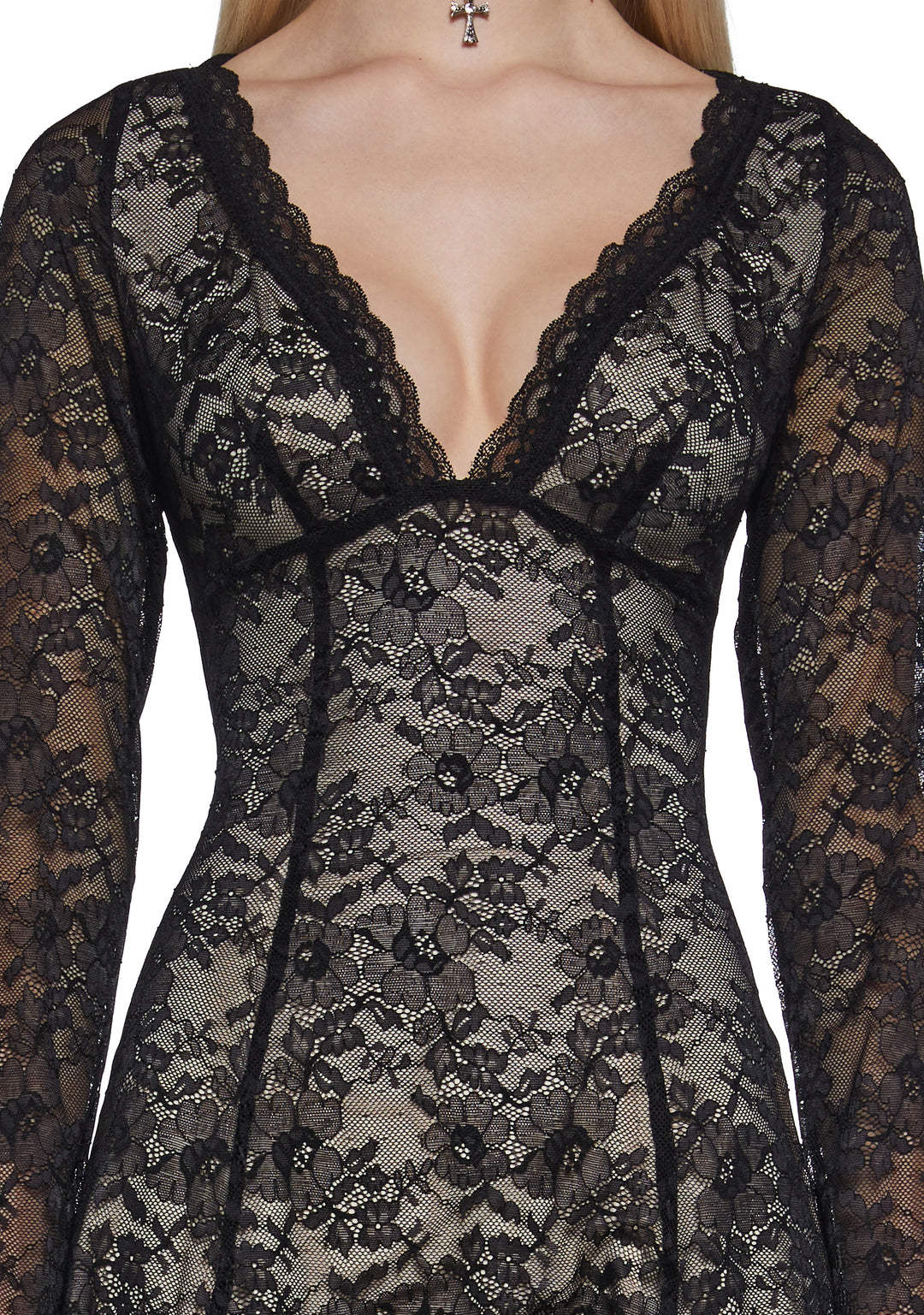 Womens Lace Mini Dress Current Mood - Black - Image 5