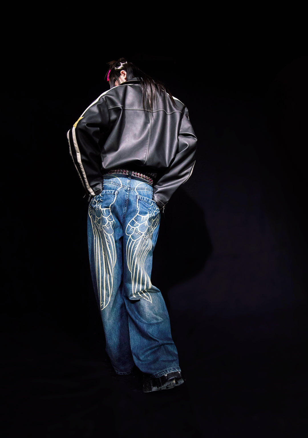 Womens Angel Wing Graphic Print Jeans Current Mood - Blue - Image 8