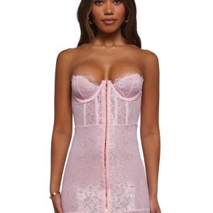 Womens Lace Bustier Slip Dress Current Mood - Pink
