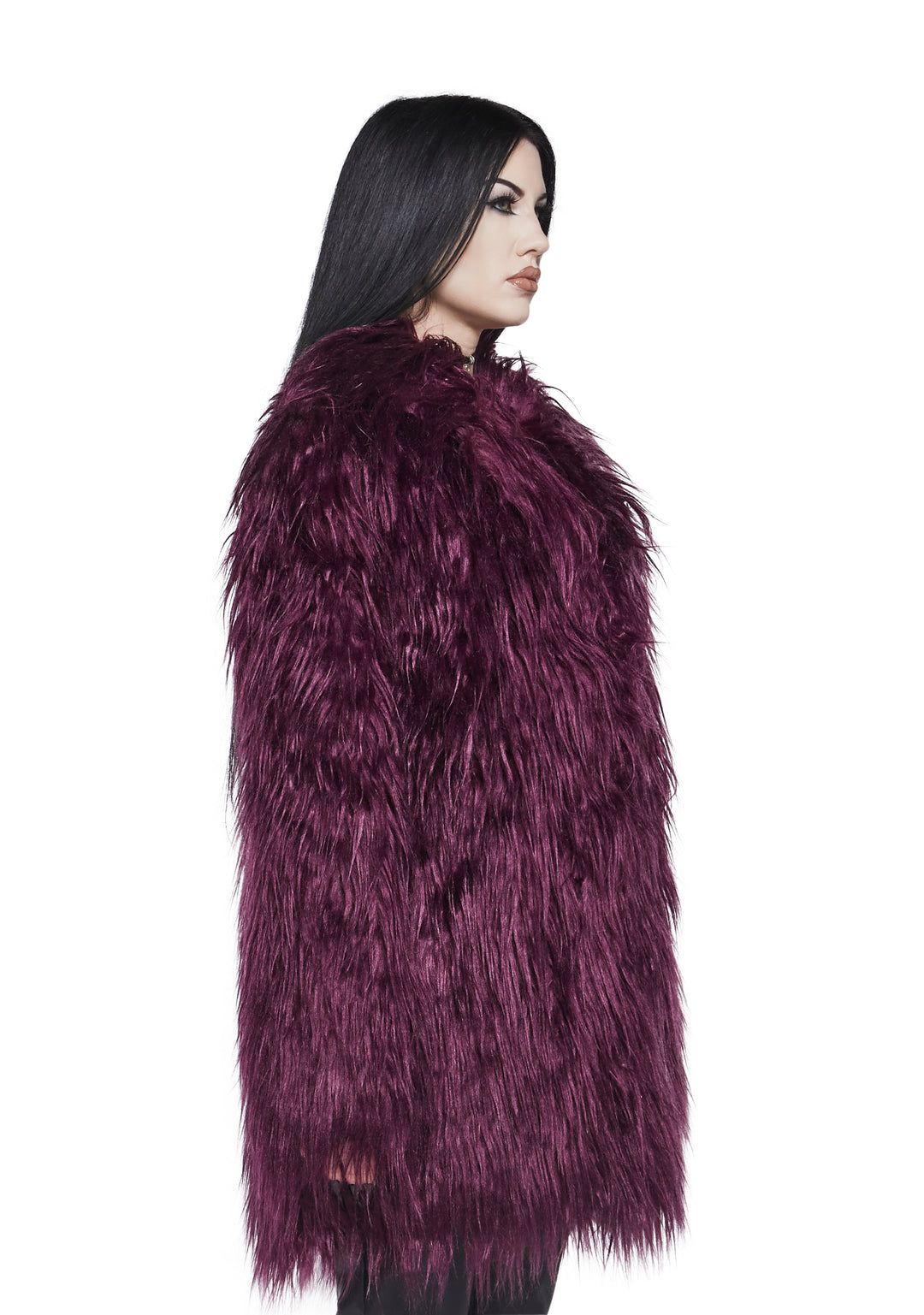 Womens Shag Faux Fur Jacket Widow - Purple - Image 3