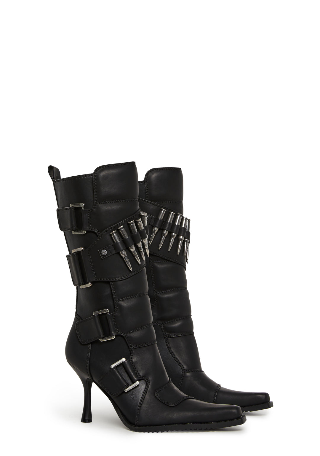 Vegan Leather Bullet Moto Boots Darker Wavs - Black - Image 3