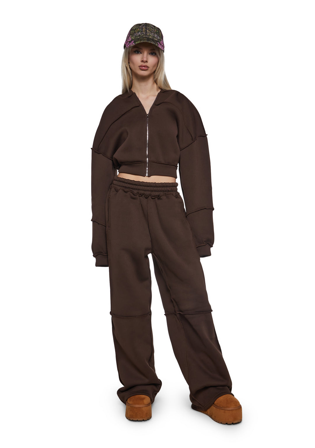 Womens Sweat Suit Set - Brown - Image 2