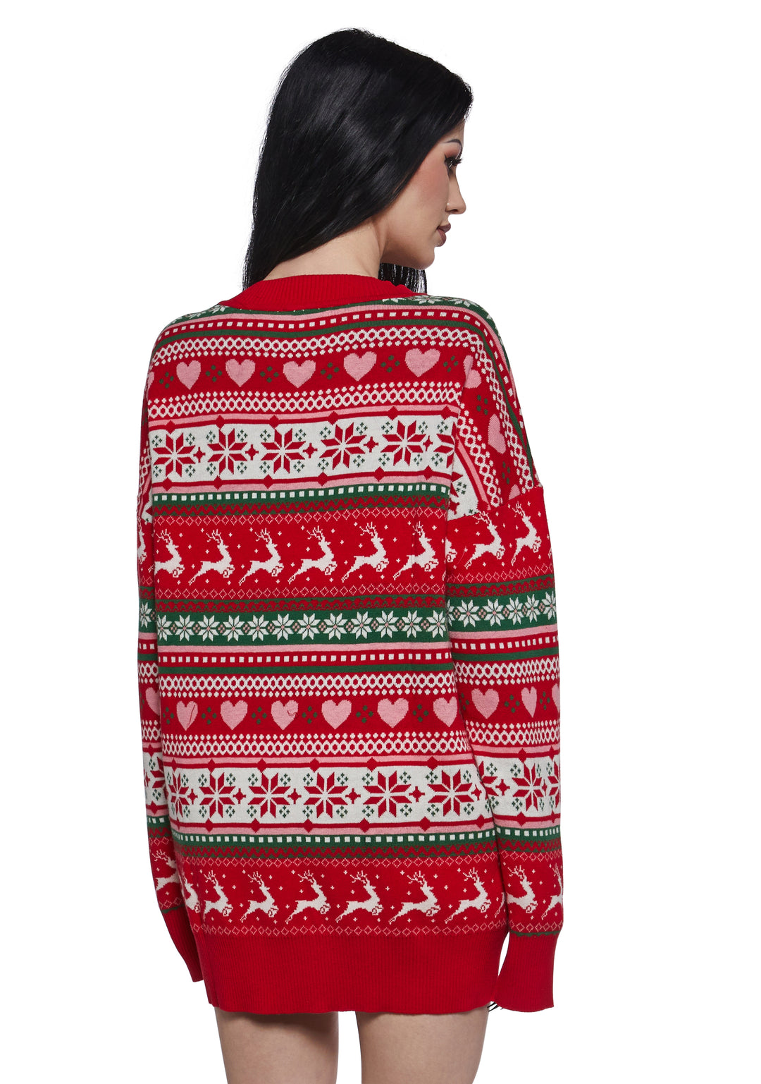 Sugar Thrillz Fair Isle Oversized Sweater- Red - Image 4