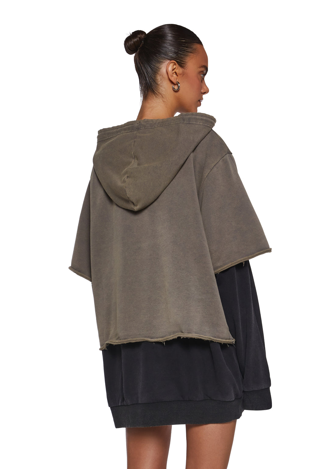 Washed Knit Layered Pullover Hoodie Darker Wavs - Gray - Image 4