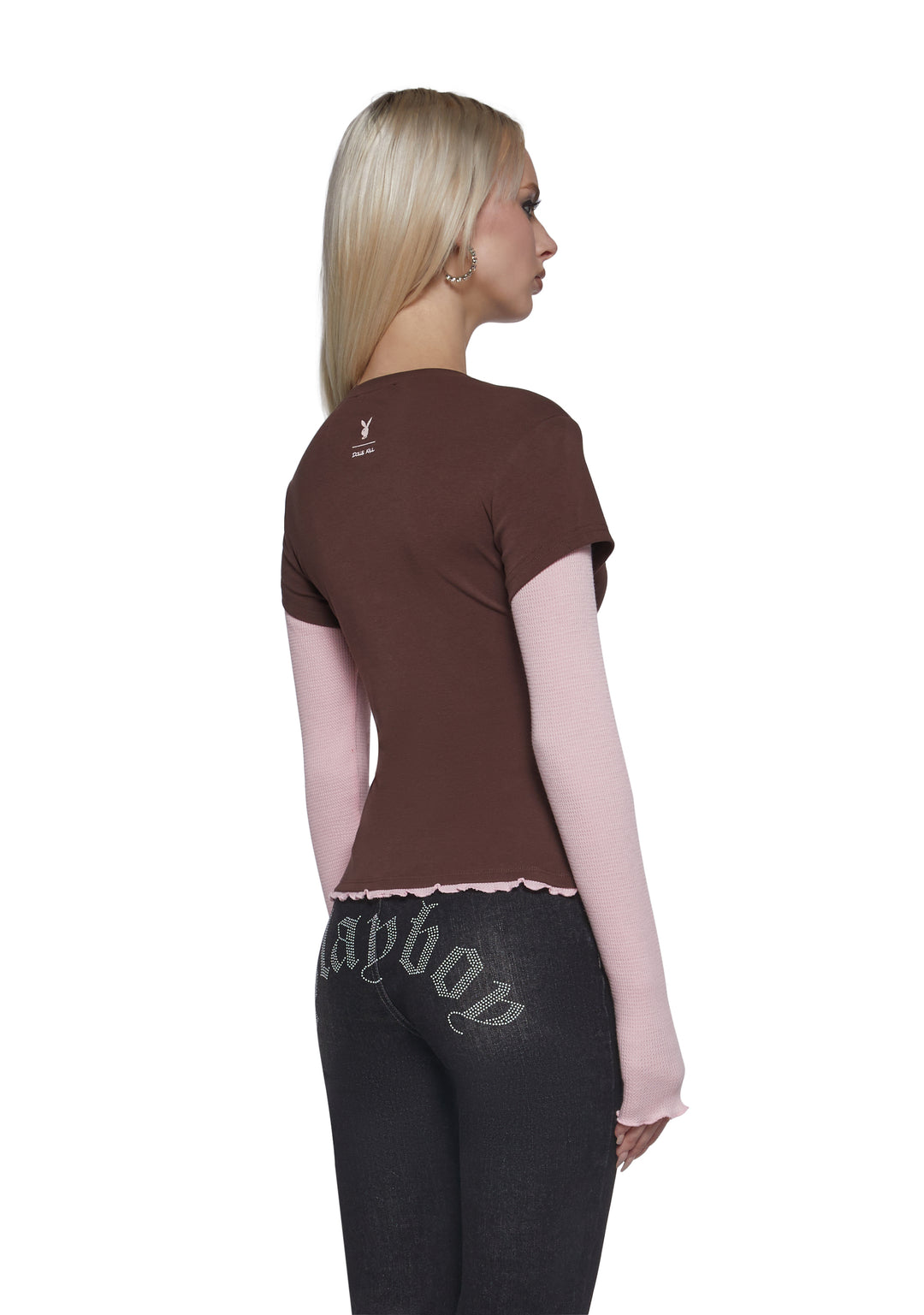 Womens Playboy Bunny Graphic 2Fer Tee - Brown - Image 4