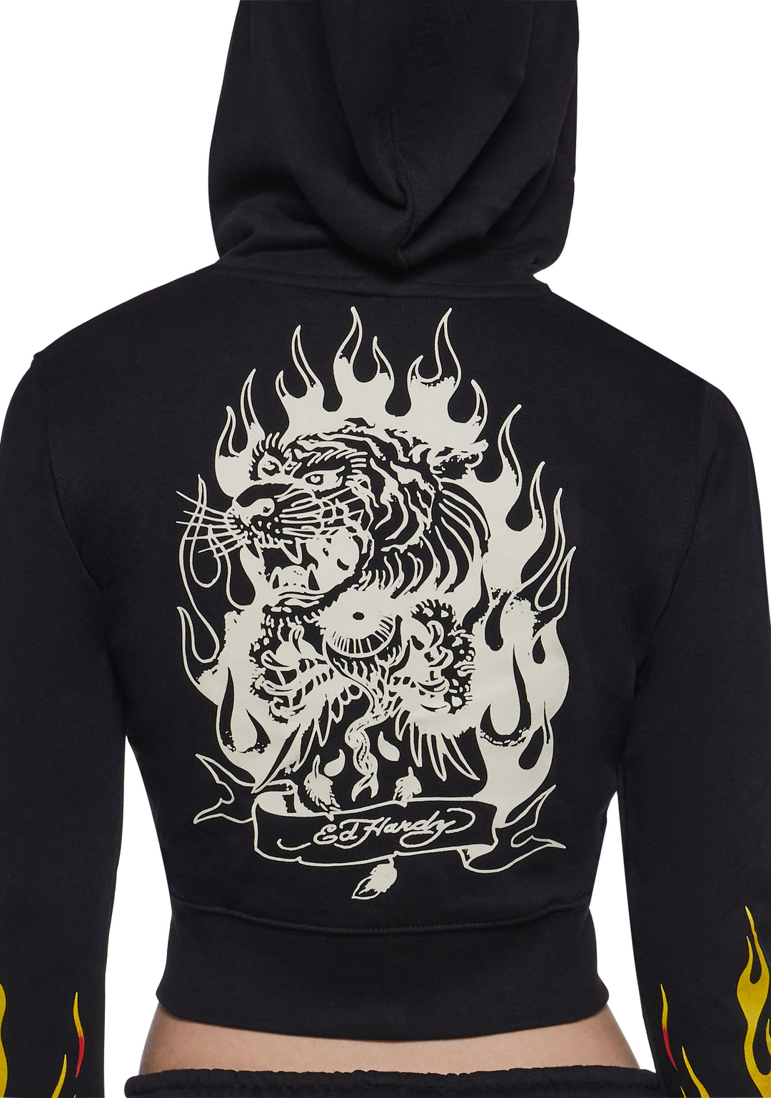 Ed Hardy Tiger Flame Crop Zip Hoodie - Black - Image 6