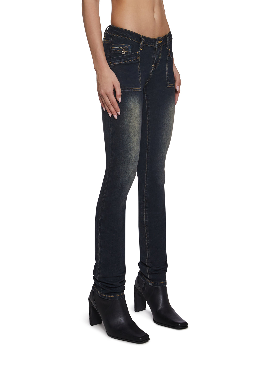 Womens Washed Skinny Jeans - Blue - Image 3