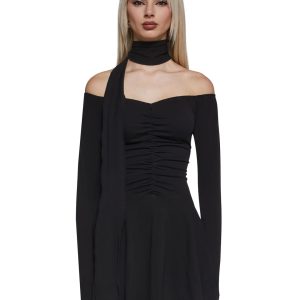 Womens Off The Shoulder Mini Dress - Black