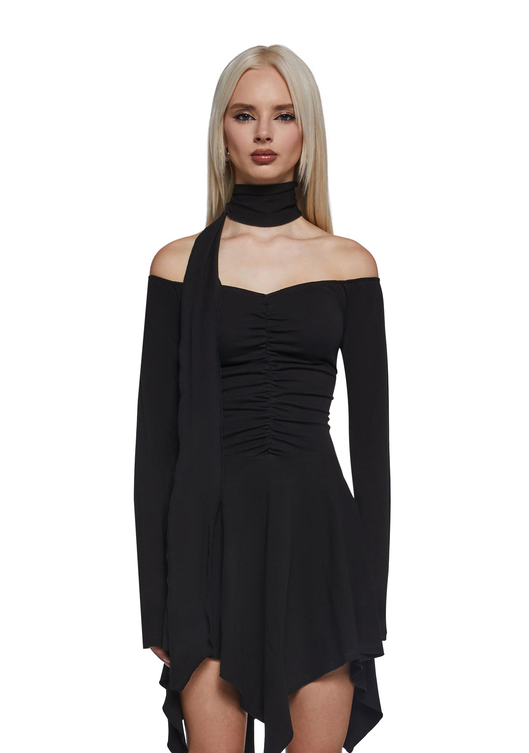 Womens Off The Shoulder Mini Dress - Black