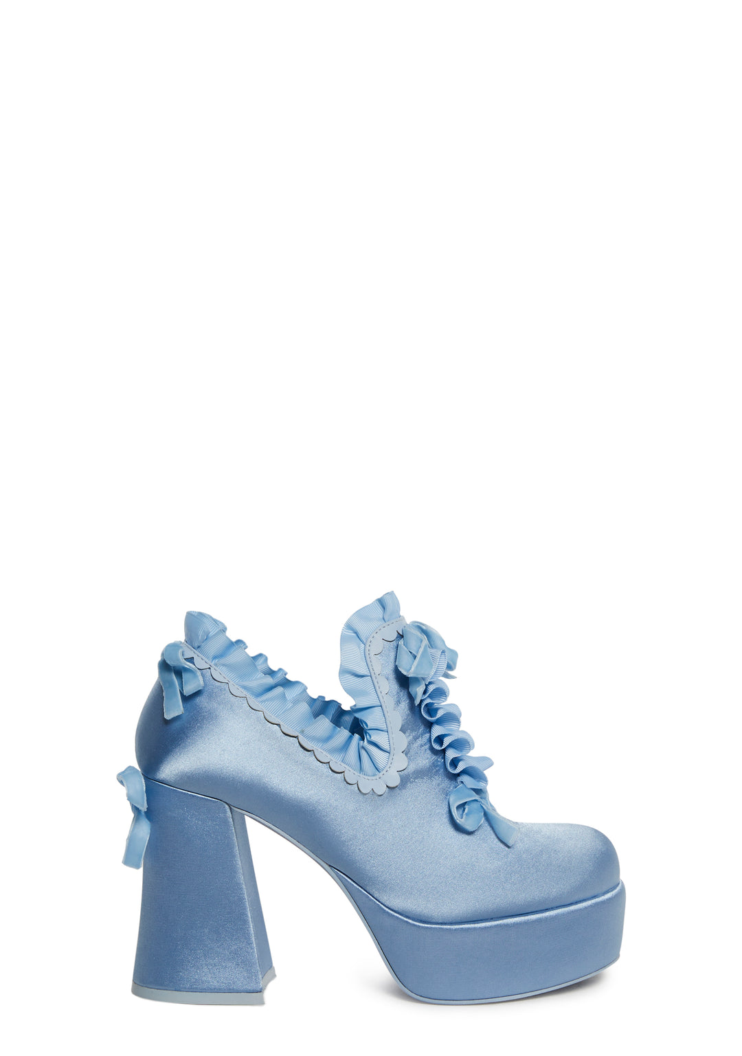 Trickz N' Treatz Halloween Marie Antoinette Regency Satin Ruffle Slip-On Block Platform Heels - Blue - Image 2