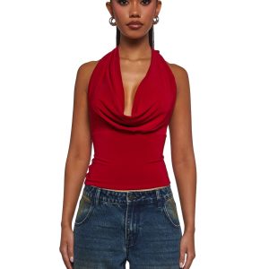 Womens Cowl Neck Top - Red