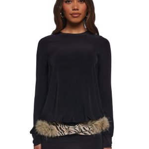 Womens Mesh Long Sleeve Dress - Black