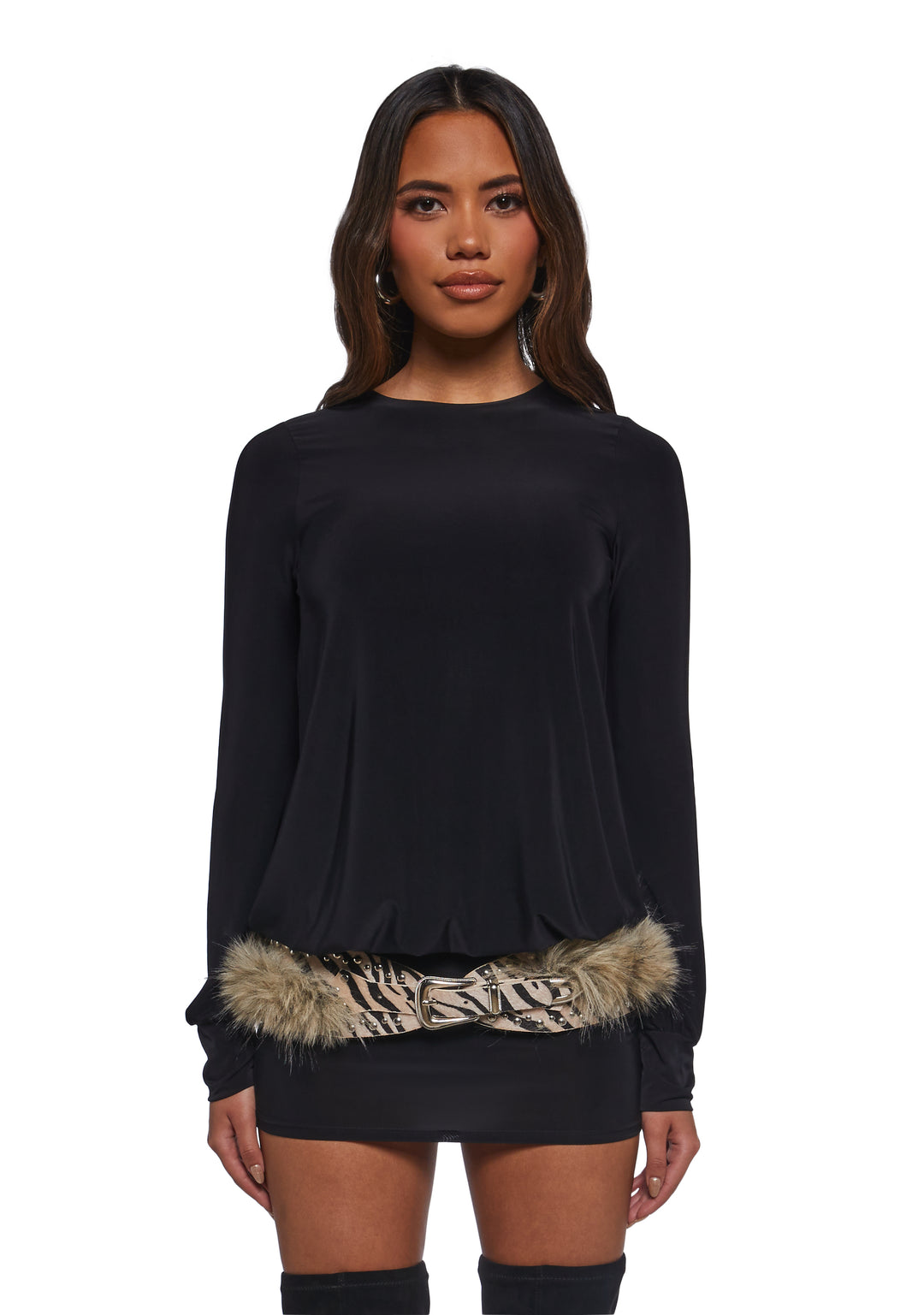 Womens Mesh Long Sleeve Dress - Black