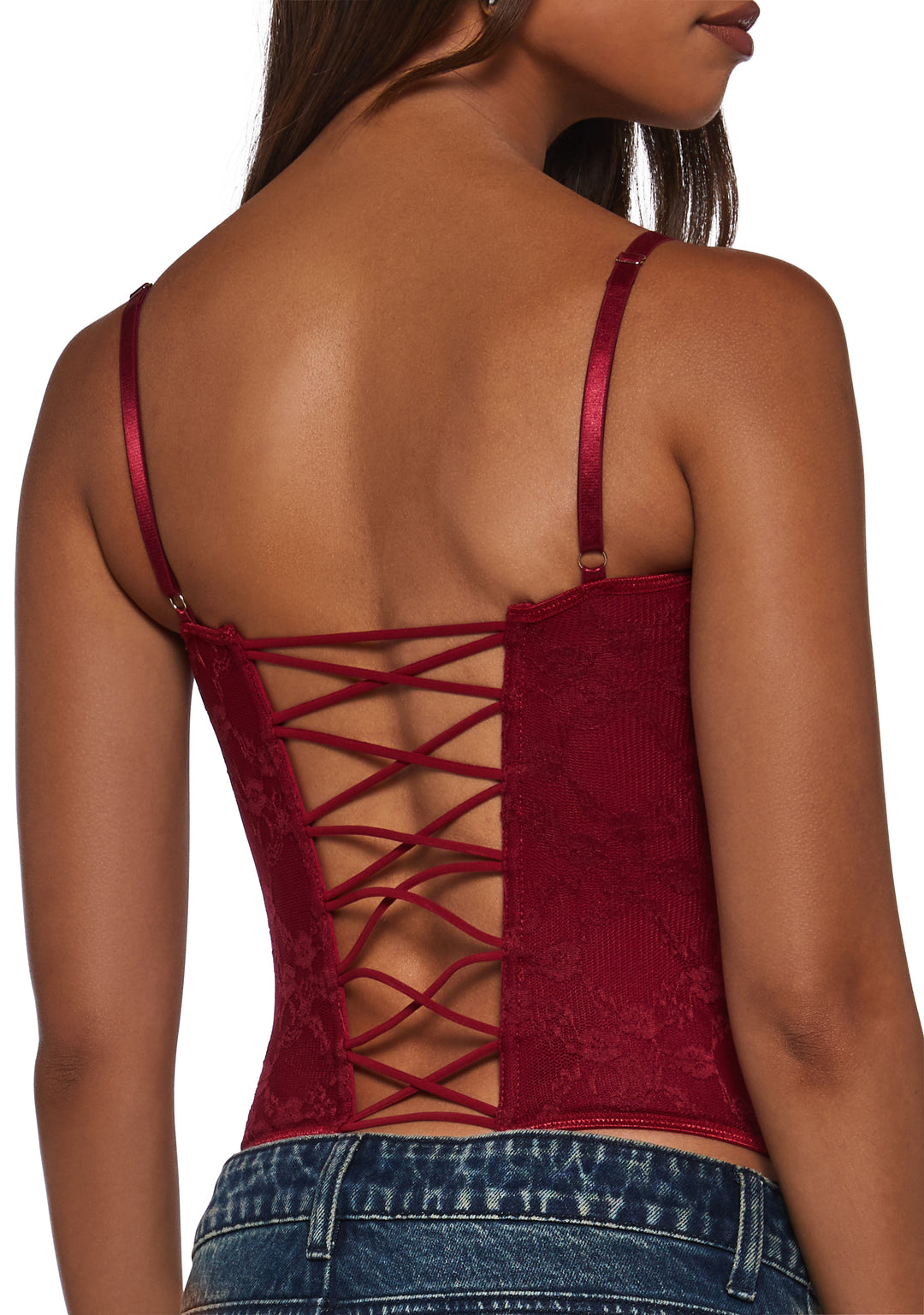 Womens Lace Corset Top Current Mood - Red - Image 5