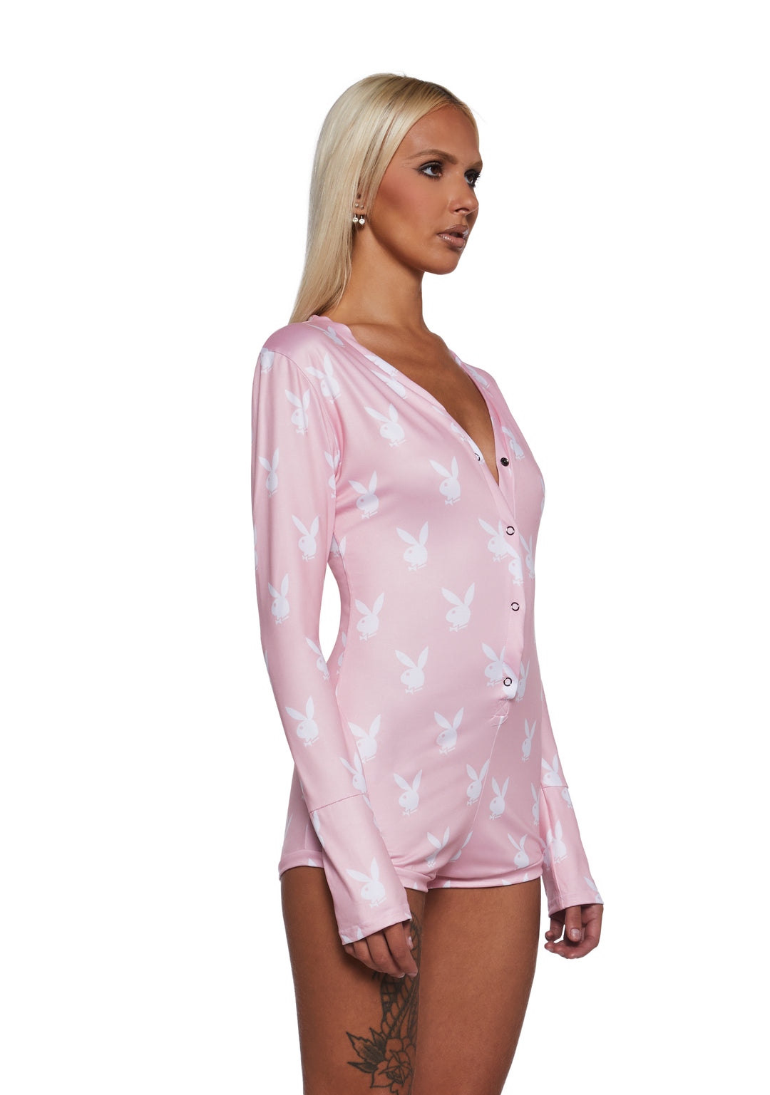 Womens Sexy Playboy Slumber Bunny Romper - Pink - Image 4