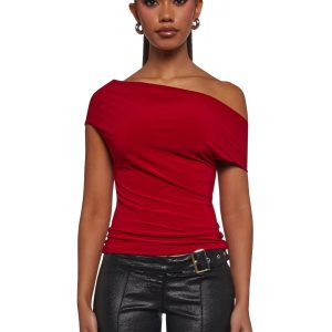 Womens Off The Shoulder Top - Red