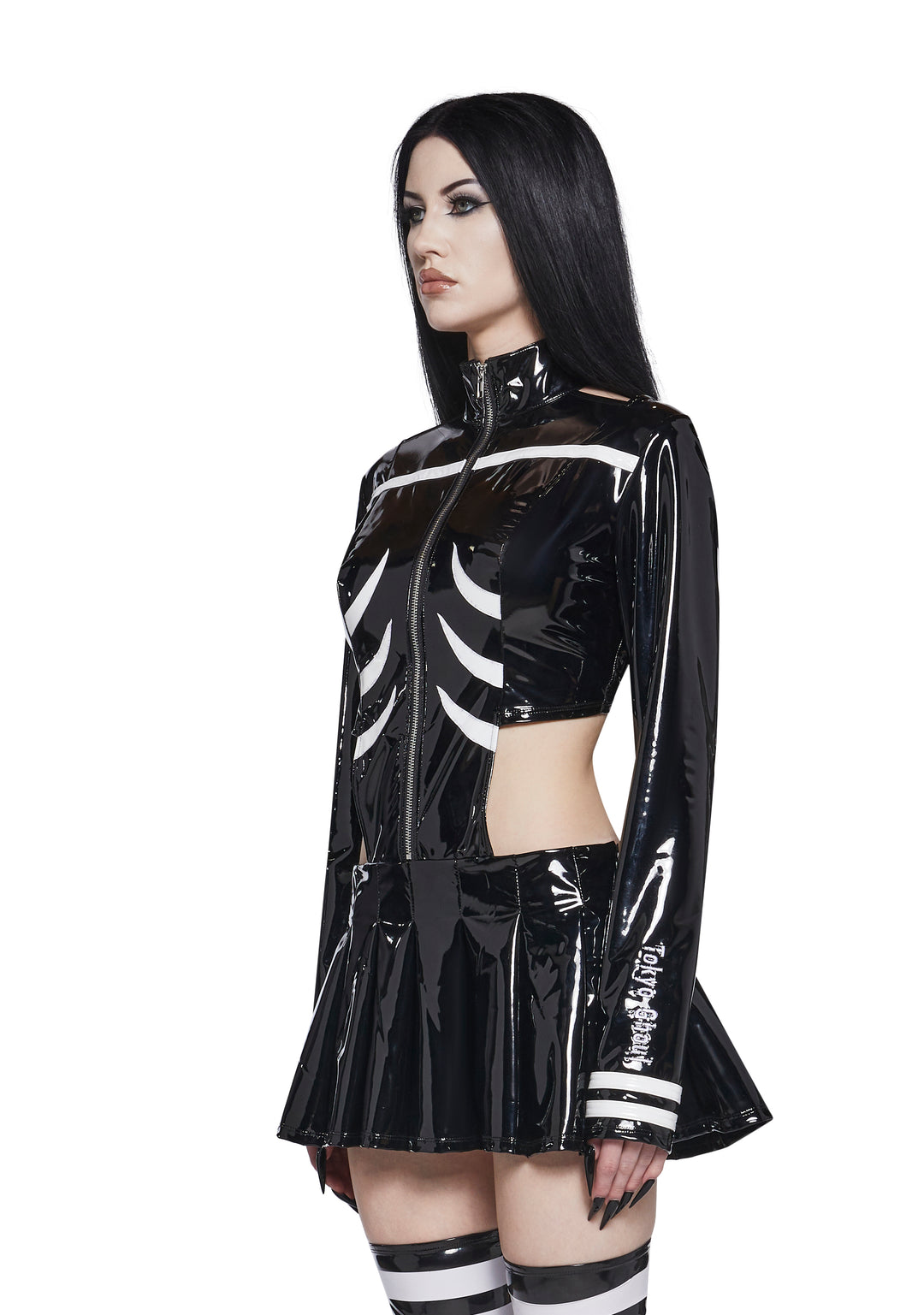 Dolls Kill x Tokyo Ghoul Kaneki Vinyl Cut Out Dress With Leg Warmers Set - Black - Image 5