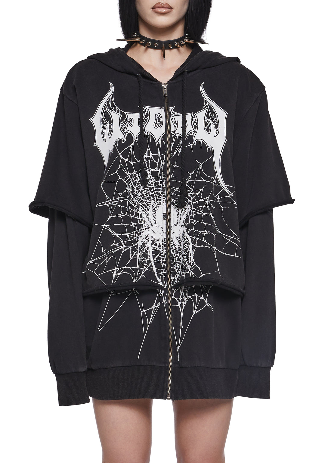 Womens Widow Spiderweb Zip Up Hoodie - Black - Image 5