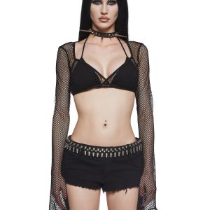 Womens Goth Fishnet Cropped Shrug Widow - Black