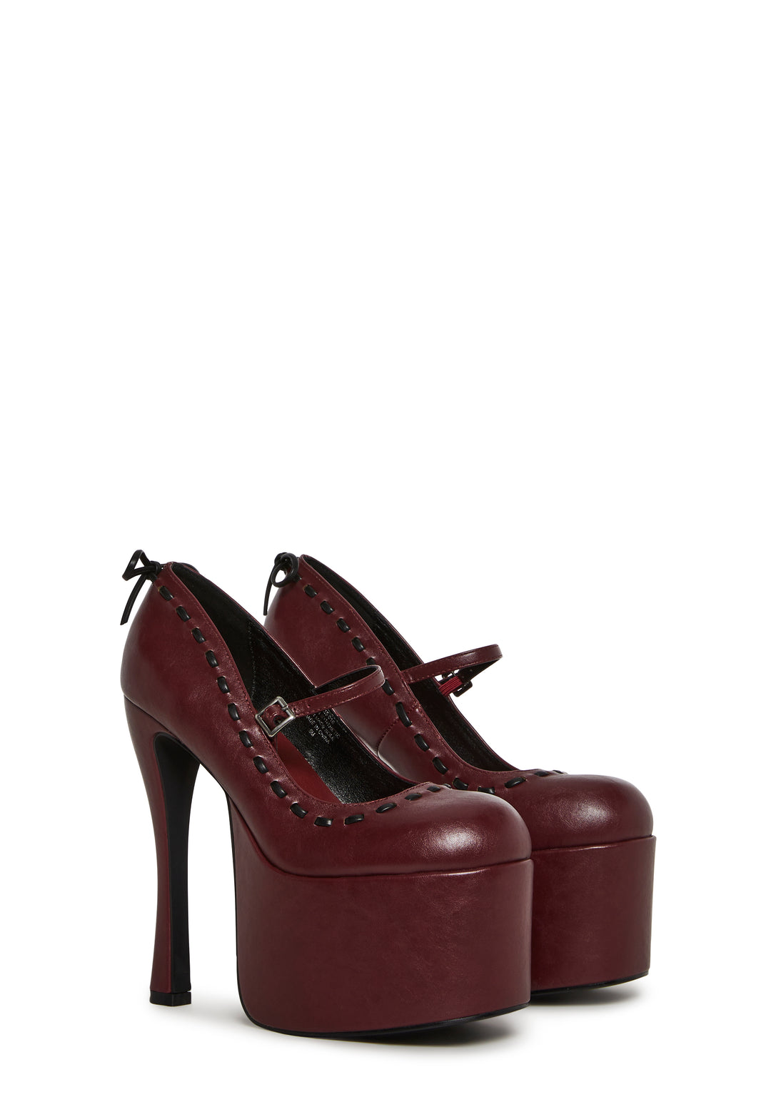 Vegan Leather Ribbon Platform Mary Janes - Purple - Image 3