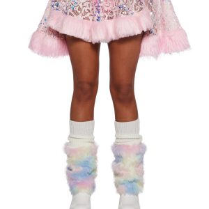J Valentine Sequin Faux Fur Trimmed Skirt - Pink