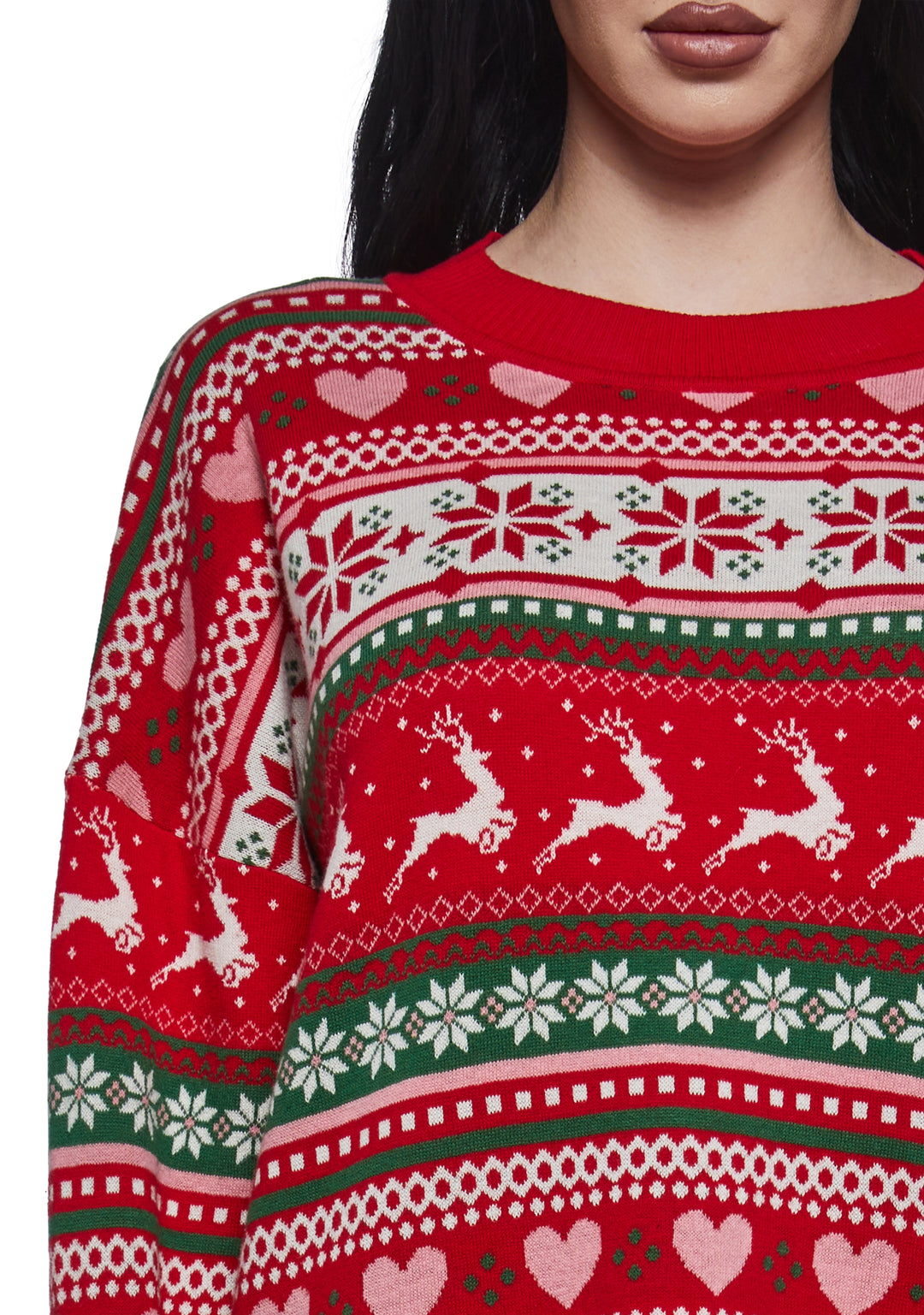 Sugar Thrillz Fair Isle Oversized Sweater- Red - Image 5