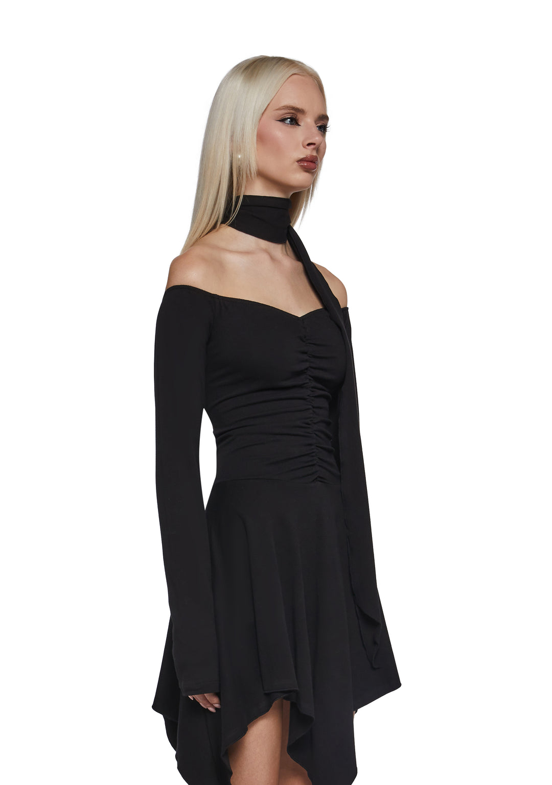 Womens Off The Shoulder Mini Dress - Black - Image 6