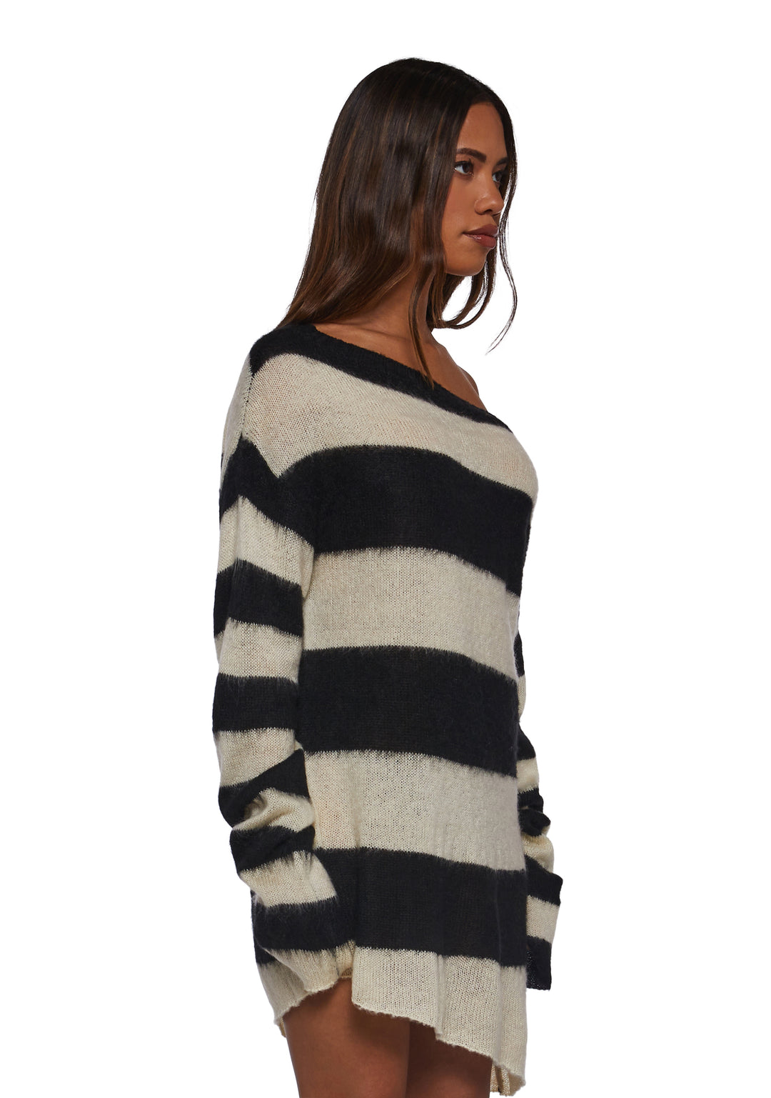 Womens Fuzzy Knit Striped Sweater Current Mood - Multi - Image 3