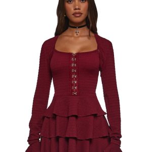 Womens Ruffled Mini Dress Current Mood - Red